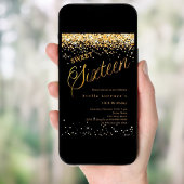 Invitation Script en or noir élégant Sweet 16