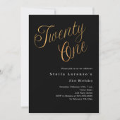 Invitation Script en or noir simple 21e anniversaire (Devant)