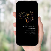 Invitation Script en or noir simple 21e anniversaire