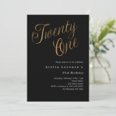 Invitation Script en or noir simple 21e anniversaire luxe (Debout devant)
