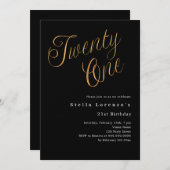 Invitation Script en or noir simple 21e anniversaire luxe (Devant / Derrière)