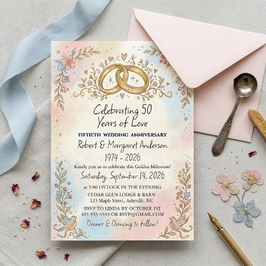 Invitation Script Fantaisiste Simple 50e Anniversaire de Mari