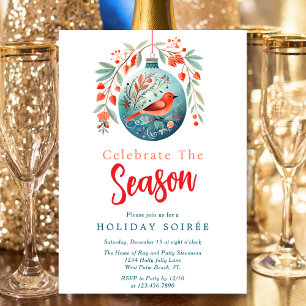 Invitation Script festif Red Bird Mistletoe Holiday Soiree