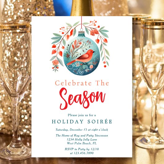 Invitation Script festif Red Bird Mistletoe Holiday Soiree