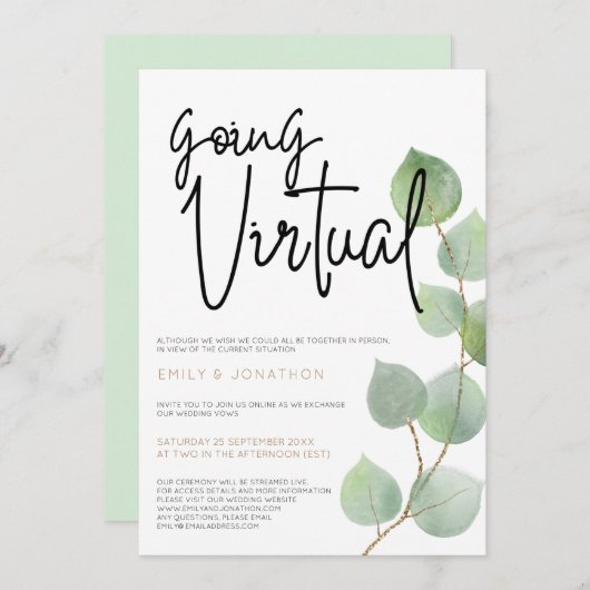 Invitation Script Feuille Eucalyptus moderne Mariage virtuel (Devant / Derrière)