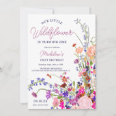 Invitation Script fleur sauvage chic moderne 1er anniversaire (Devant)