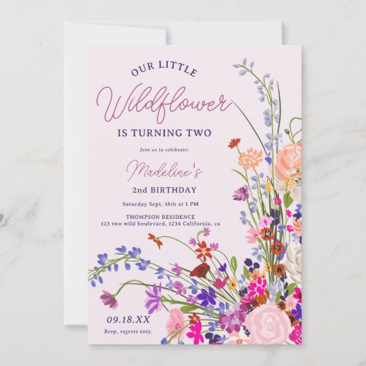 Invitation Script fleur sauvage chic moderne 2e anniversaire (Devant)