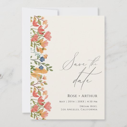 Invitation Script fleur sauvage Enregistrer La Date (Devant)