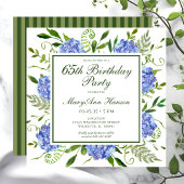 Invitation Script Fleurs d'Hydrangea Bleues pour 65e Annivers