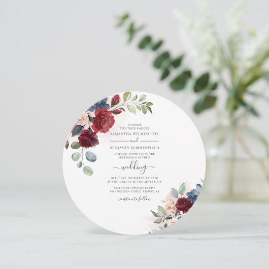 Invitation Script floral Bourgogne Botanique Mariage moderne (Debout devant)