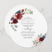 Invitation Script floral Bourgogne Botanique Mariage moderne (Devant / Derrière)