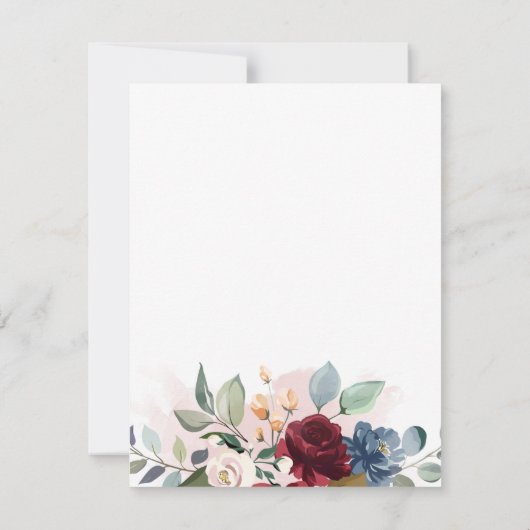 Invitation Script floral Bourgogne Botanique Mariage moderne (Dos)