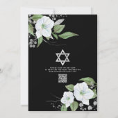 Invitation Script Floral en argent noir Bat mitzvah QR Code (Dos)