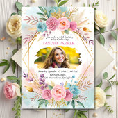 Invitation Script Floral Moderne Design Photo Chic Anniversai