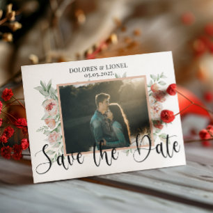 Invitation Script Floral Photo Minimaliste Enregistrer la dat