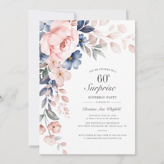 Invitation Script floral rose moderne Surprise 60e anniversai
