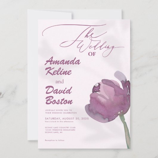 Invitation Script floral violet moderne Mariage élégant (Devant)
