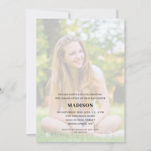 Invitation Script Forme moderne Photo Noir & Or Graduation (Dos)