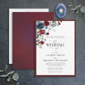 Invitation Script Formel Burgundy & Navy Floral Aquarelle En