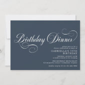 Invitation Script formel | Jour d'anniversaire bleu marine mo (Devant)