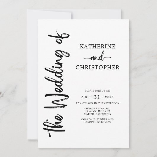 Invitation Script formel Photo noir blanc élégant mariage (Devant)