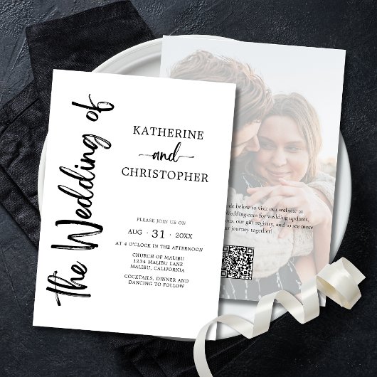 Invitation Script formel Photo noir blanc élégant mariage