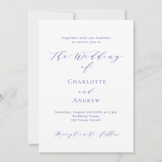 Invitation Script formel violet blanc code QR mariage RSVP (Devant)