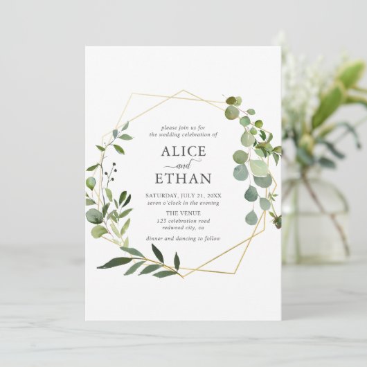 Invitation Script géométrique vert Mariage d'été (Debout devant)