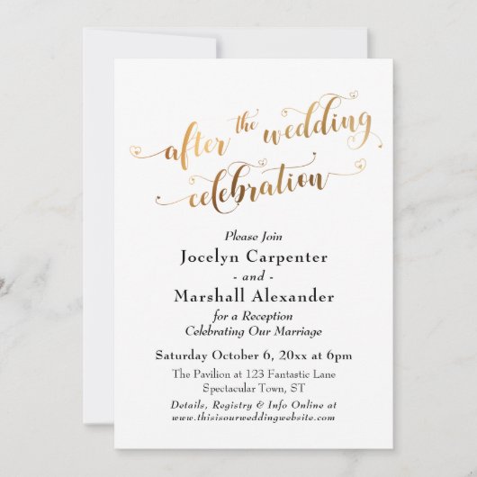 Invitation Script Gold après la fête Mariage Confetti (Devant)