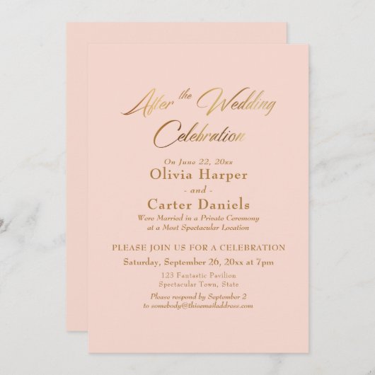 Invitation Script Gold après le blush de la fête du Mariage (Devant / Derrière)