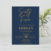 Invitation Script Gold & Blue 65e fête d'anniversaire (Debout devant)