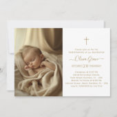 Invitation Script Gold Catholique Genre Neutre Photo Baptême (Devant)