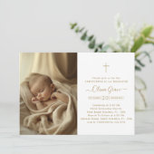Invitation Script Gold Catholique Genre Neutre Photo Baptême (Debout devant)