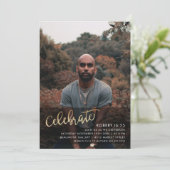 Invitation Script Gold Celebrate | Photo personnalisée Annive (Debout devant)