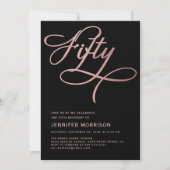 Invitation Script Gold Cinquante Rose Noir 50e anniversaire (Devant)