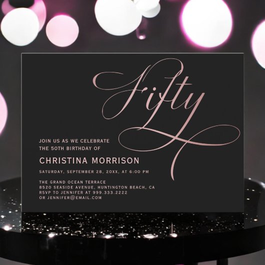 Invitation Script Gold Cinquante Rose Noir 50e anniversaire