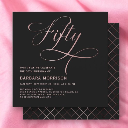 Invitation Script Gold Cinquante Rose Noir 50e anniversaire