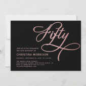 Invitation Script Gold Cinquante Rose Noir 50e anniversaire (Devant)
