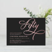 Invitation Script Gold Cinquante Rose Noir 50e anniversaire (Debout devant)