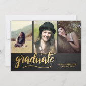 Invitation Script Gold de Chalkboard| Trois photos (Devant)