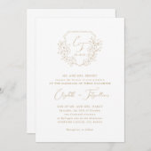 Invitation Script Gold Elegant Cerise Blossom Monogram Crest (Devant / Derrière)