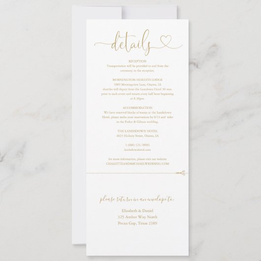 Invitation Script Gold Heart moderne tout en un Mariage (Dos)