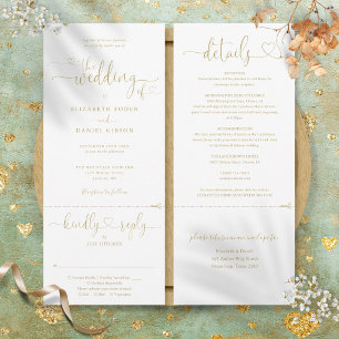 Invitation Script Gold Heart moderne tout en un Mariage