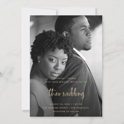 Invitation Script Gold Modern avec photo | MARIAGE (Devant)
