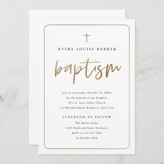 Invitation Script Gold moderne Baptême religieux (Devant / Derrière)