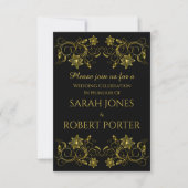 Invitation Script Gold sur noir avec Mariage de conception Fi (Devant)