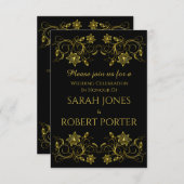 Invitation Script Gold sur noir avec Mariage de conception Fi (Devant / Derrière)