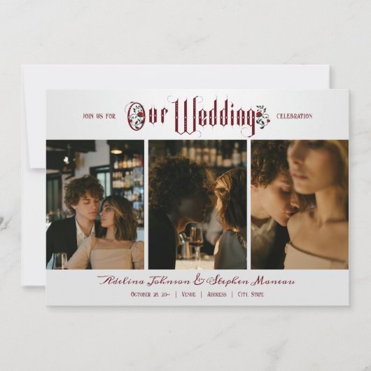 Invitation Script gothique d'Halloween Roses rouges 3 Mariage (Devant)