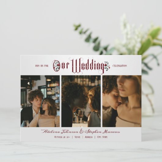 Invitation Script gothique d'Halloween Roses rouges 3 Mariage (Debout devant)