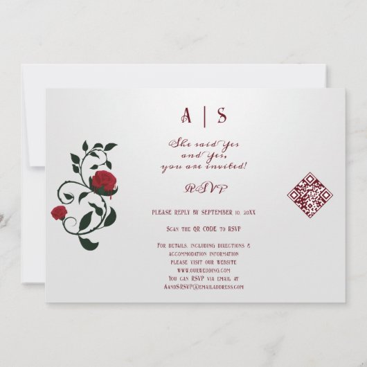 Invitation Script gothique d'Halloween Roses rouges 3 Mariage (Dos)
